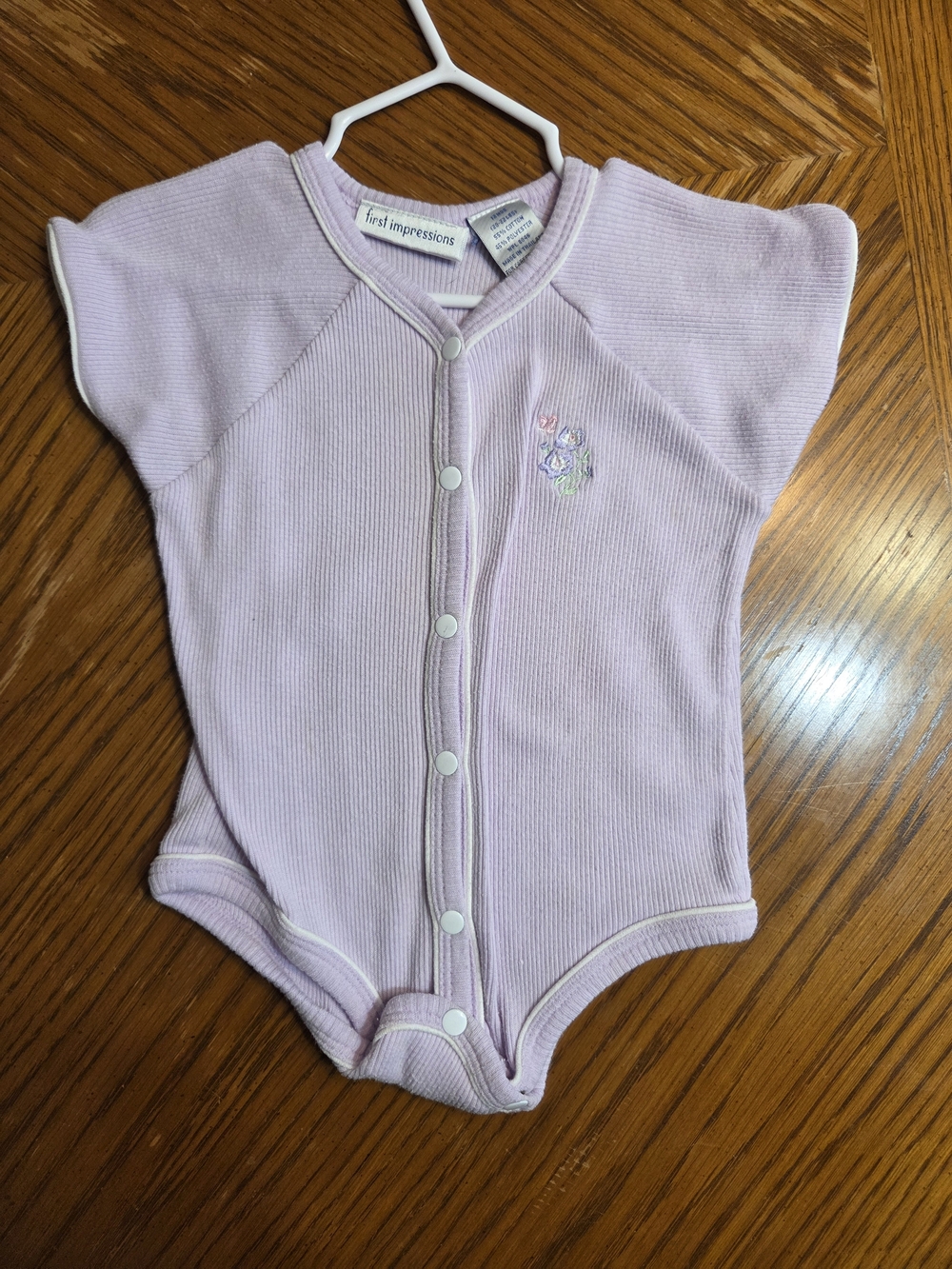 First Impressions Light Purple Ribbed Snap-Front Baby One-Piece